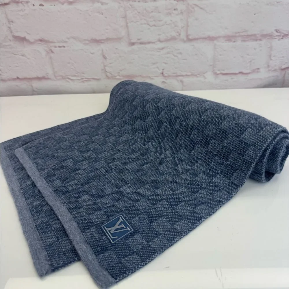 Louis Vuitton Blue Damier Checkered Men's Wool Scarf